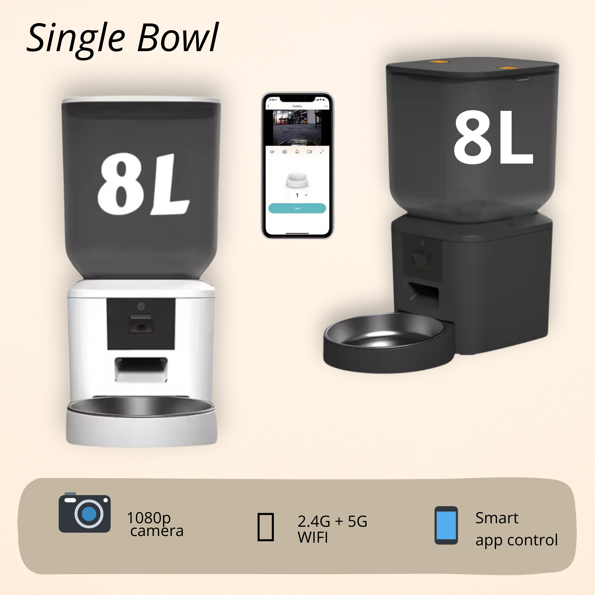 5G Automatic Cat Feeder With 1080p Camera Video WiFi Cat Food Dispenser Pet Smart Voice Recorder Remote Control Pet Auto Feeder