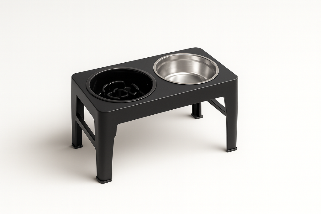 KYNTRA™ – Adjustable Raised Dog Feeder with Double Inox Bowls