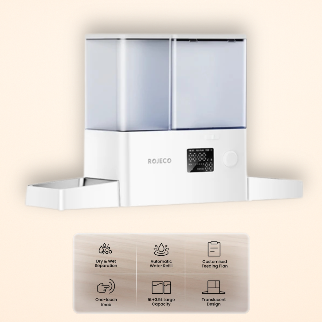 ROJECO 2-in-1 Automatic Feeder Food & Water 5L Smart LCD Display