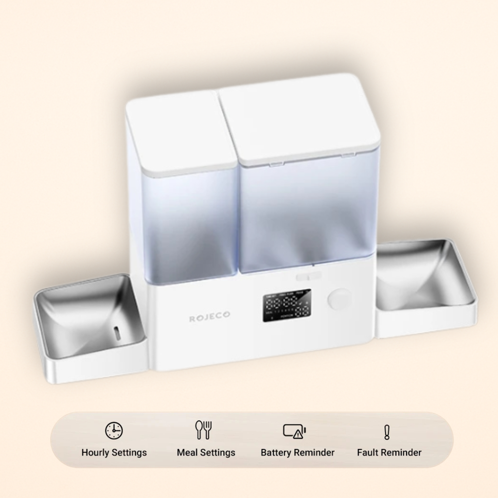 ROJECO 2-in-1 Automatic Feeder Food & Water 5L Smart LCD Display